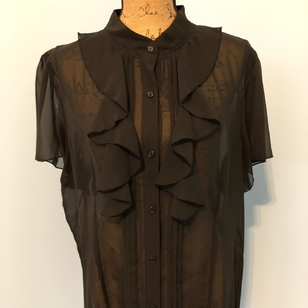 Black Short-Sleeved Sheer Women’s Blouse